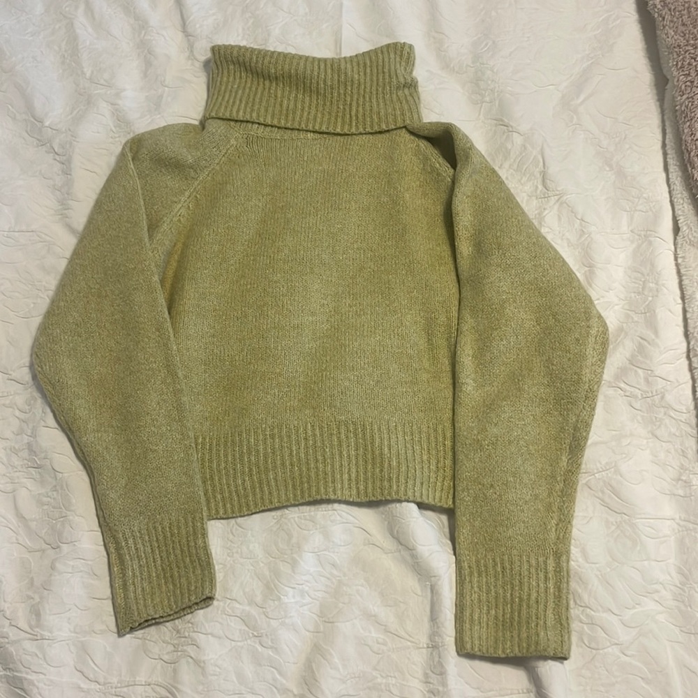 Nasty Gal Olive Green Cropped Turtleneck Sweater